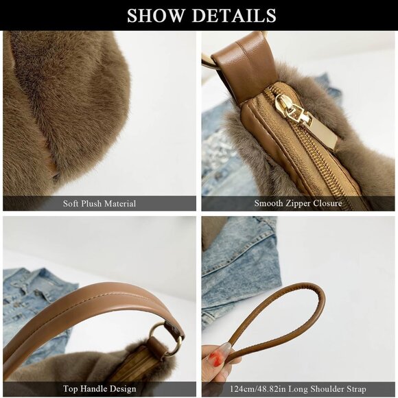 Soft Plush Faux Fur Handbag - Spacious Winter Bag with Adjustable Strap - Picture 5 of 7